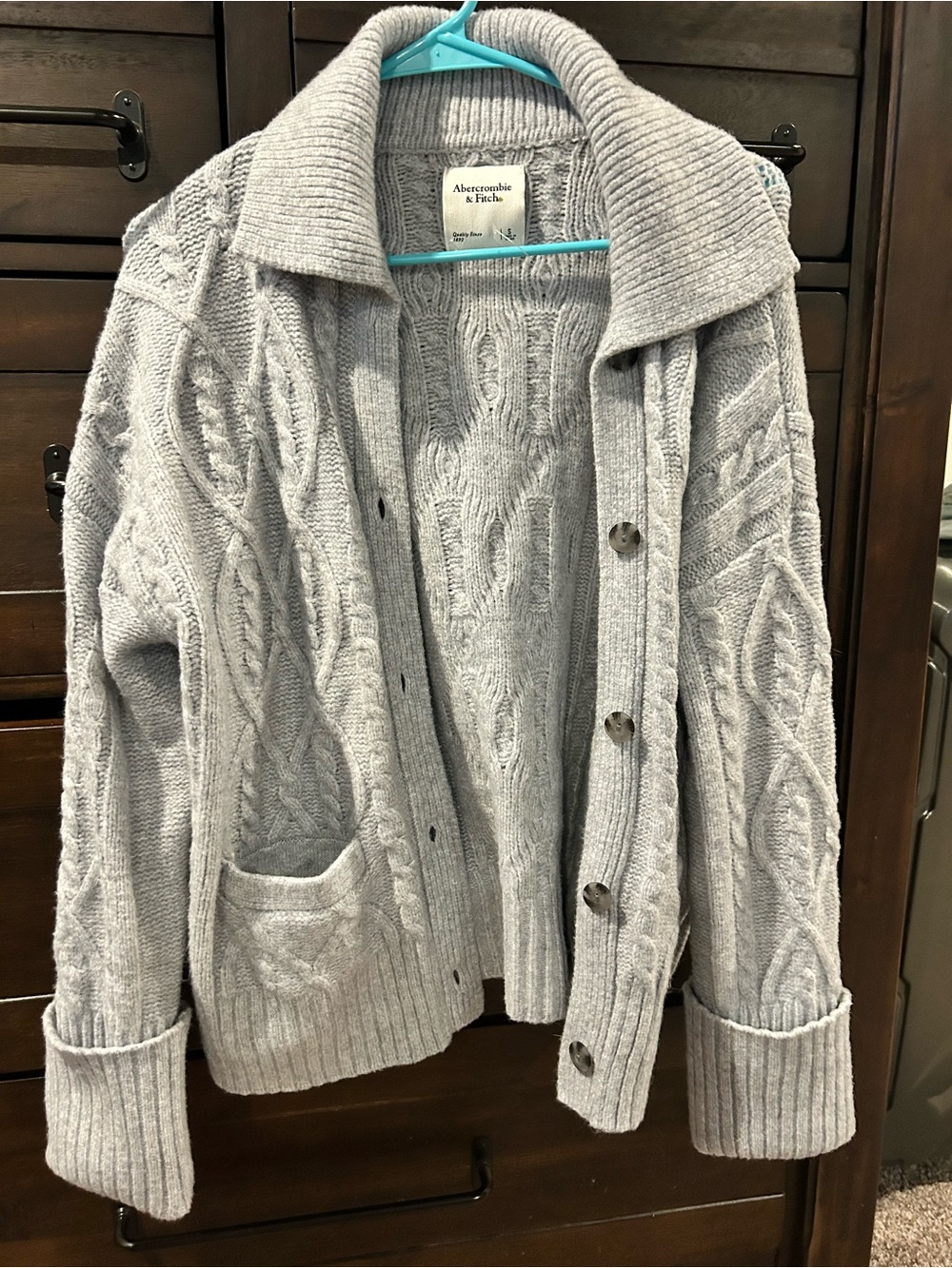 Abercrombie & Fitch Women's Light Gray Cable-Knit Button Cardigan Sweater
